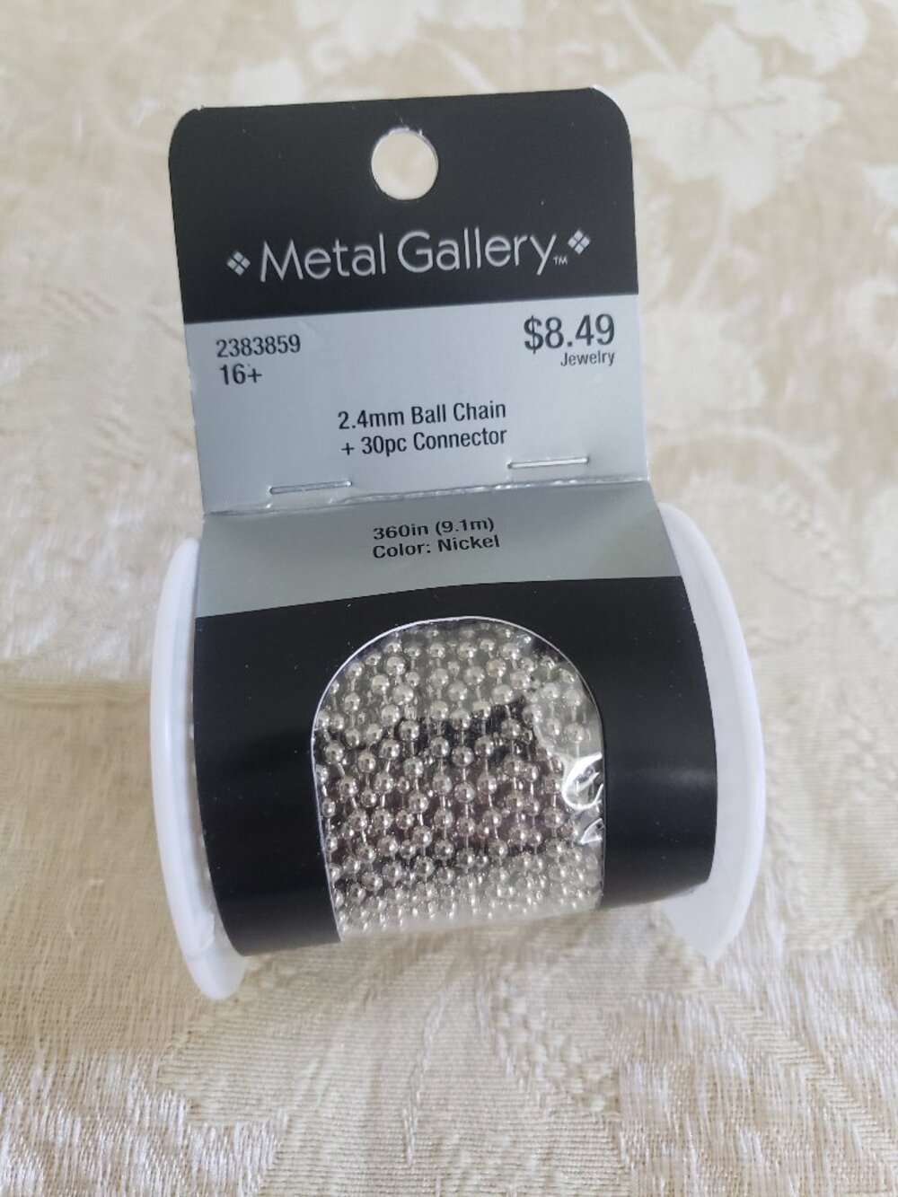 Metal Gallery 2.4mm Ball Chain with Connectors - Nickel 360" Inches